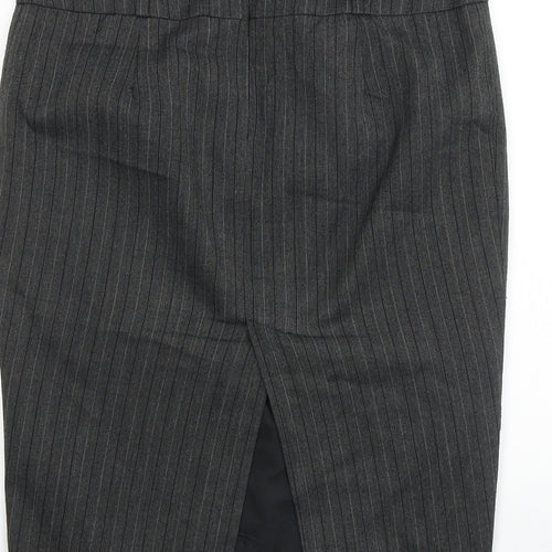 Zara Womens Grey Striped Polyester Straight & Pencil Skirt Size L Zip