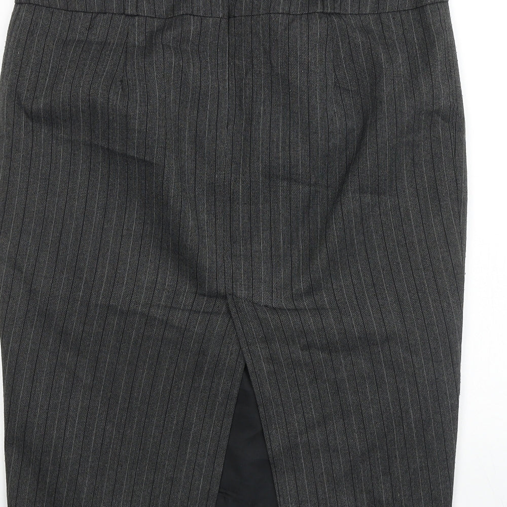 Zara Womens Grey Striped Polyester Straight & Pencil Skirt Size L Zip