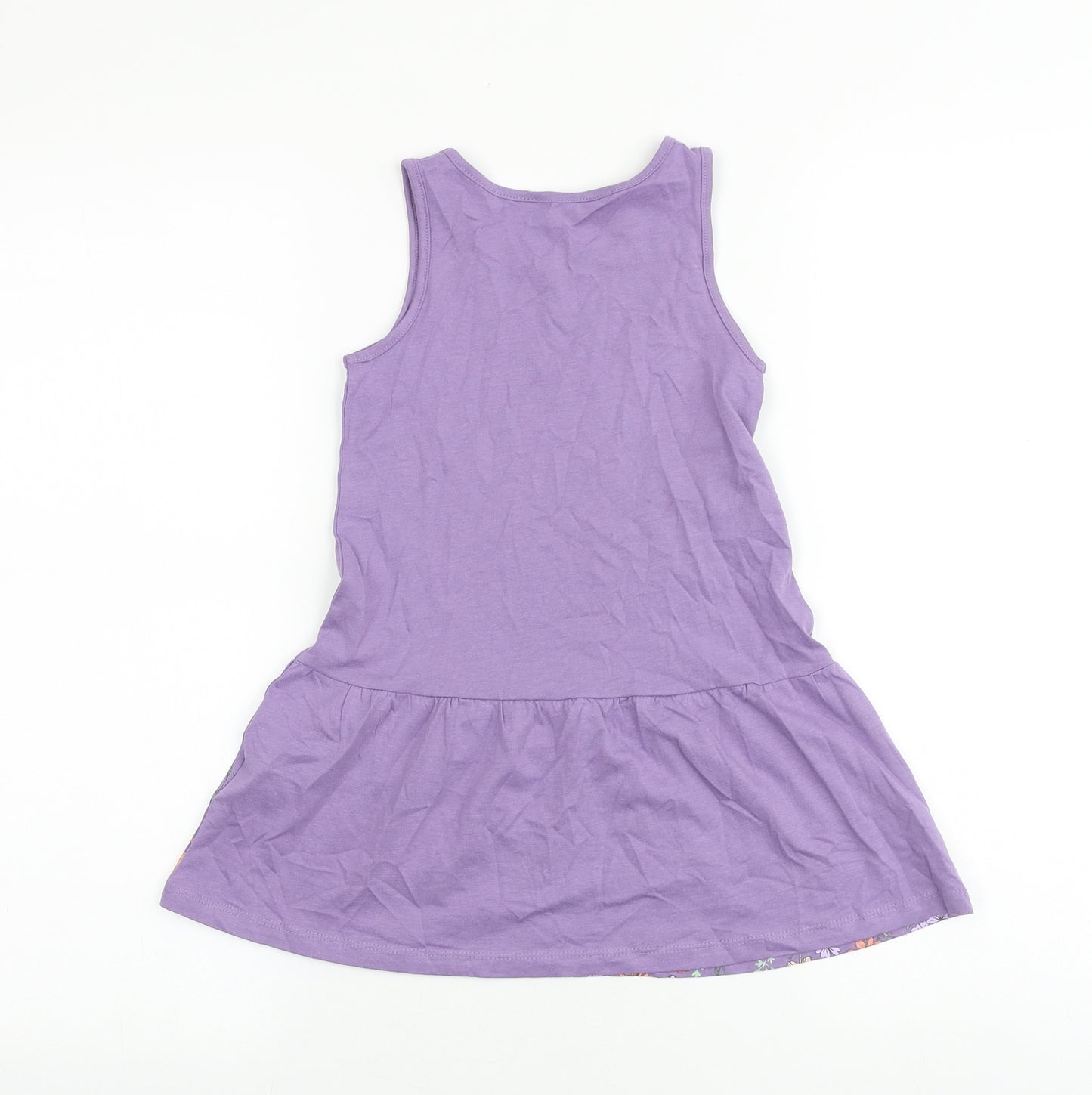 H&M Girls Purple 100% Cotton T-Shirt Dress Size 3-4 Years Round Neck Pullover - Floral