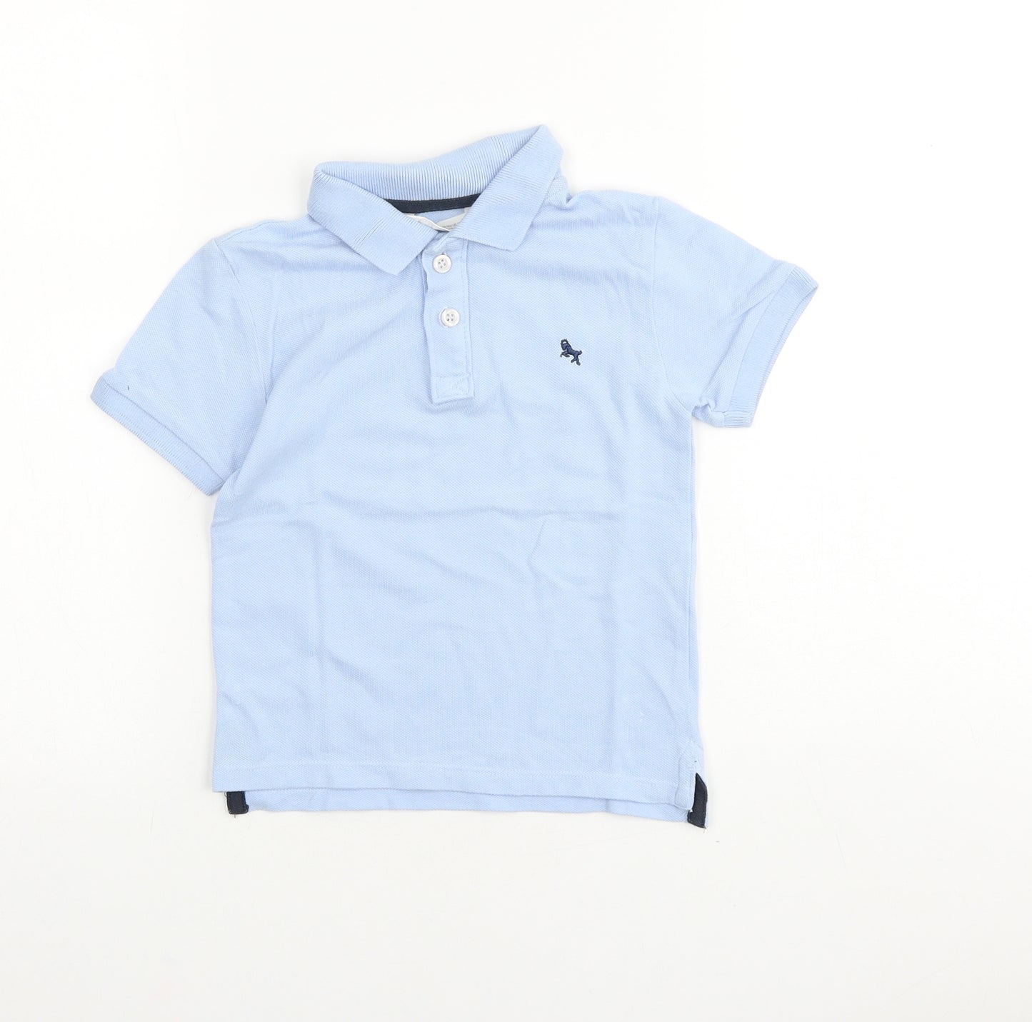 Zara Boys Blue 100% Cotton Basic Polo Size 3-4 Years Collared Button