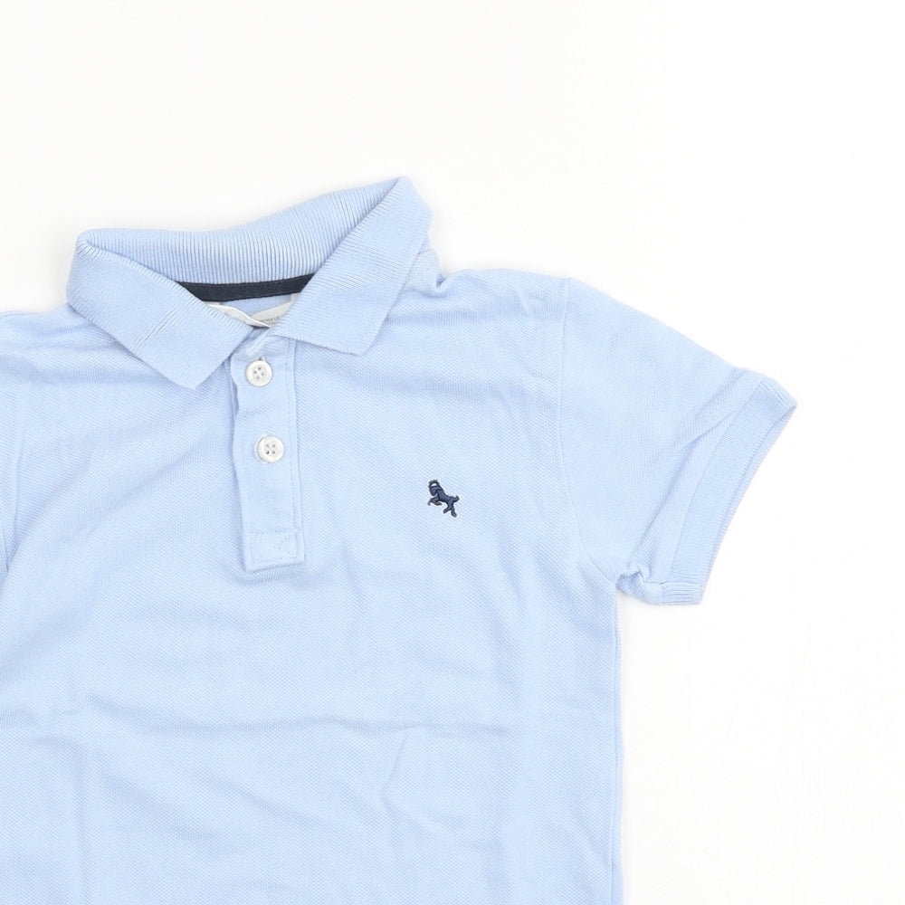Zara Boys Blue 100% Cotton Basic Polo Size 3-4 Years Collared Button