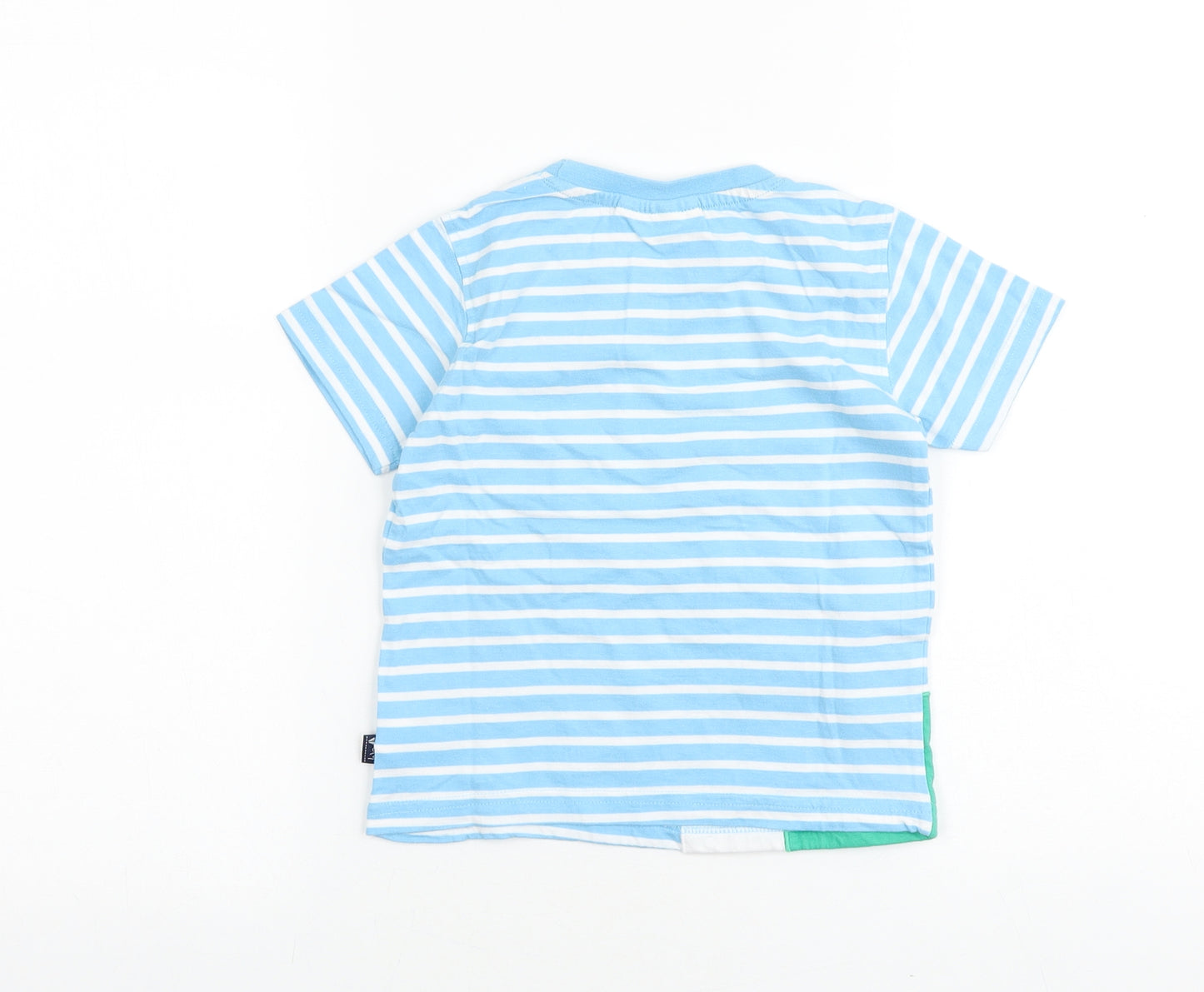 JoJo Maman Boys Blue Striped 100% Cotton Basic T-Shirt Size 3-4 Years Round Neck Pullover