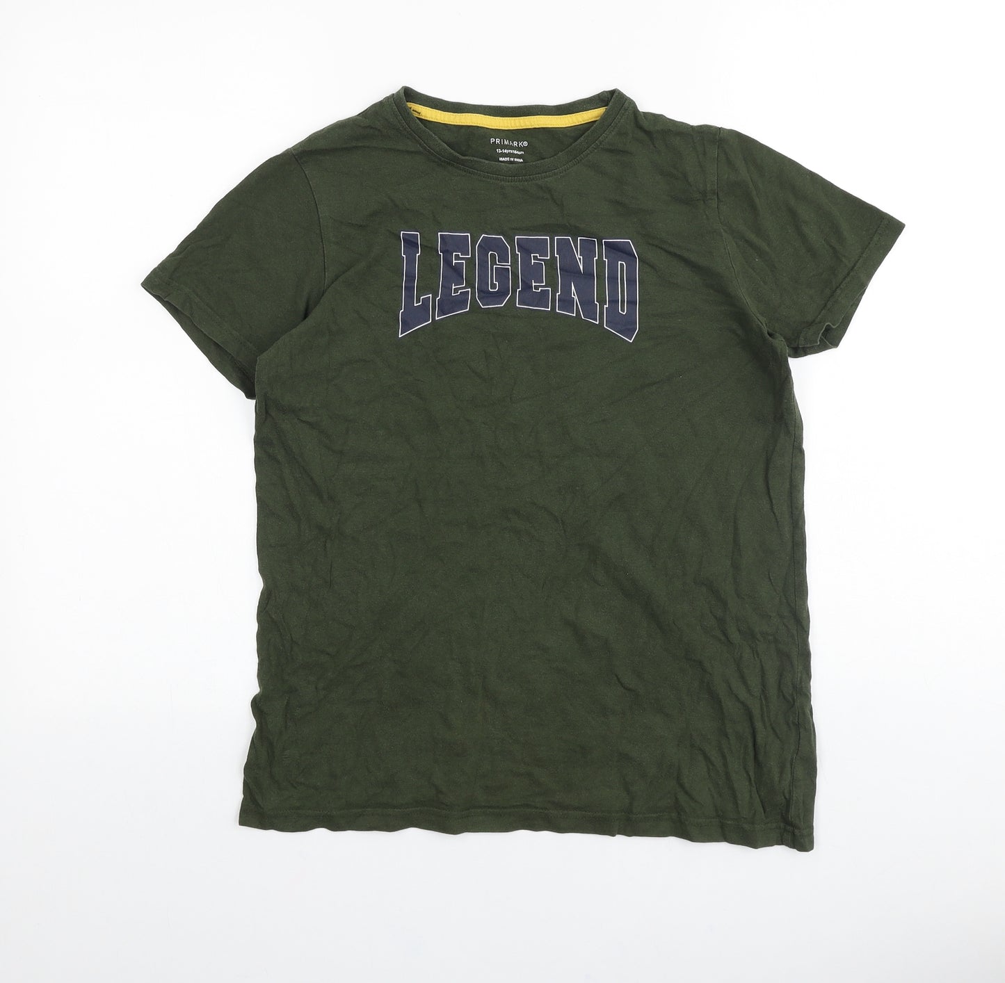 Primark Boys Green 100% Cotton Basic T-Shirt Size 13-14 Years Round Neck Pullover - Legend
