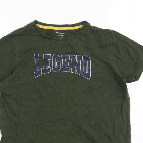 Primark Boys Green 100% Cotton Basic T-Shirt Size 13-14 Years Round Neck Pullover - Legend