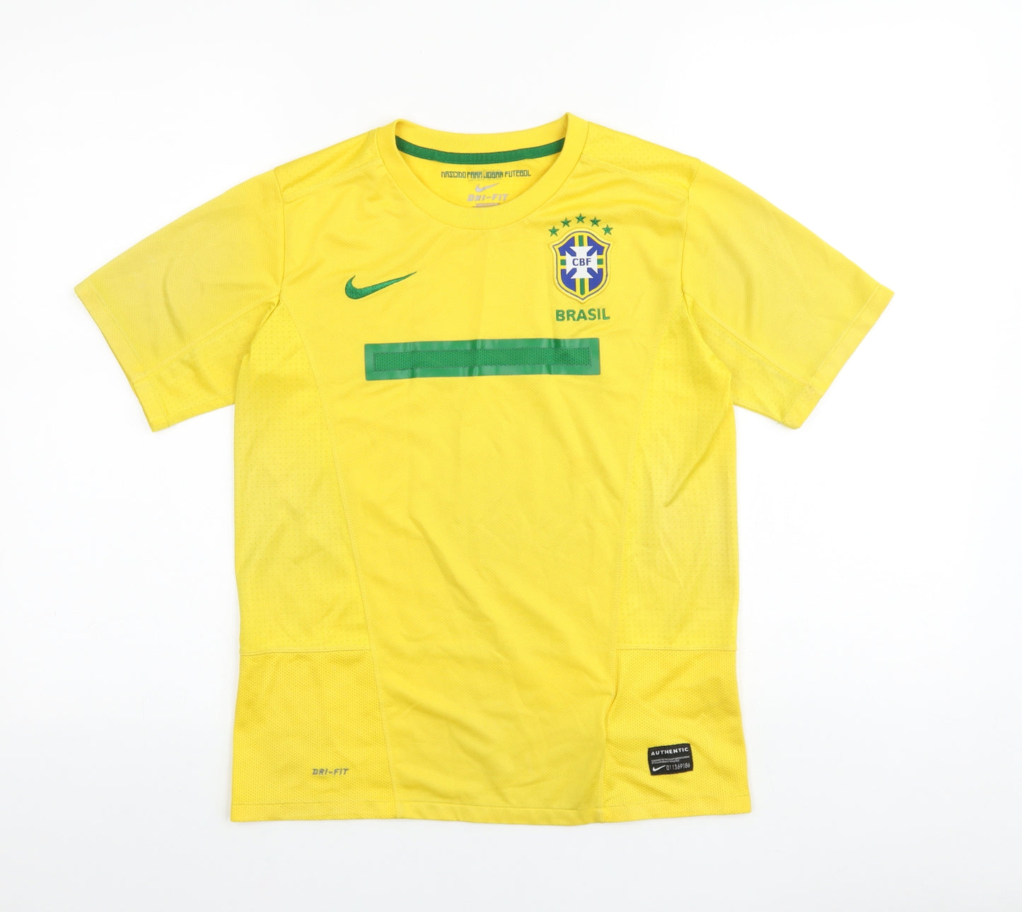 Nike Boys Yellow Polyester Basic T-Shirt Size 12-13 Years Round Neck Pullover - Brasil FC