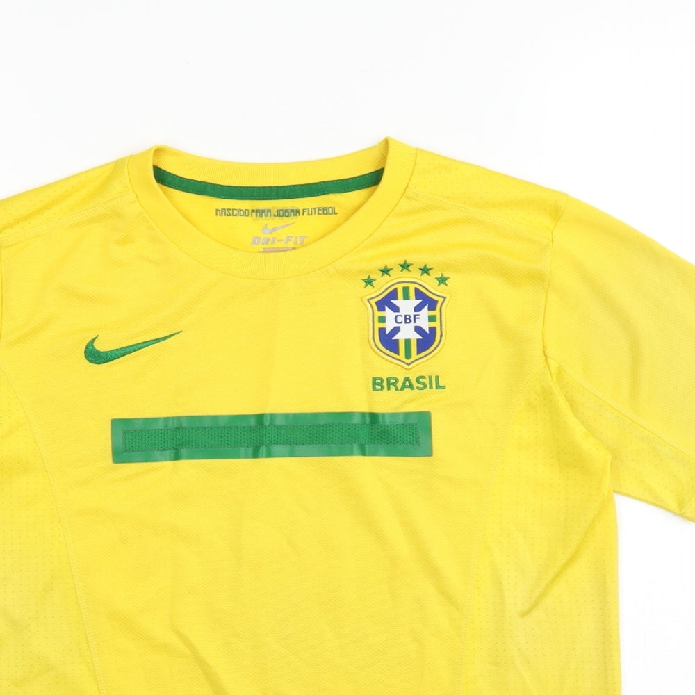 Nike Boys Yellow Polyester Basic T-Shirt Size 12-13 Years Round Neck Pullover - Brasil FC