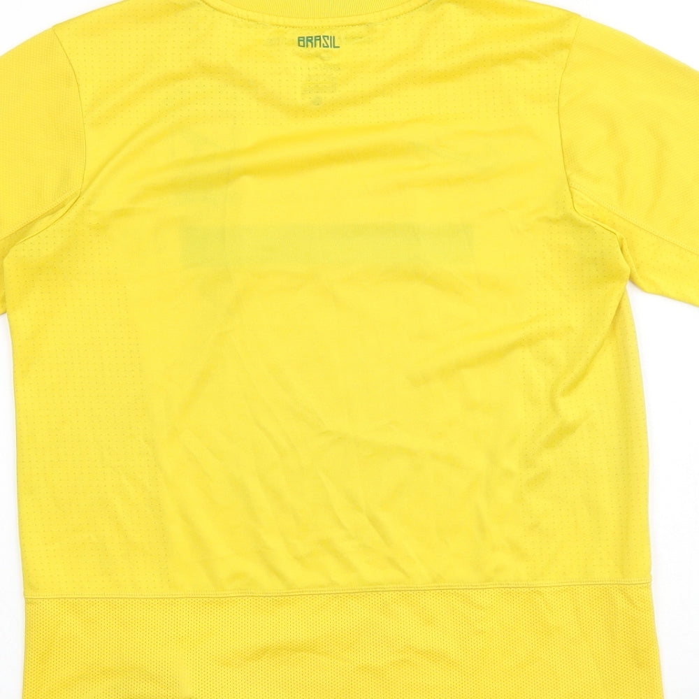 Nike Boys Yellow Polyester Basic T-Shirt Size 12-13 Years Round Neck Pullover - Brasil FC