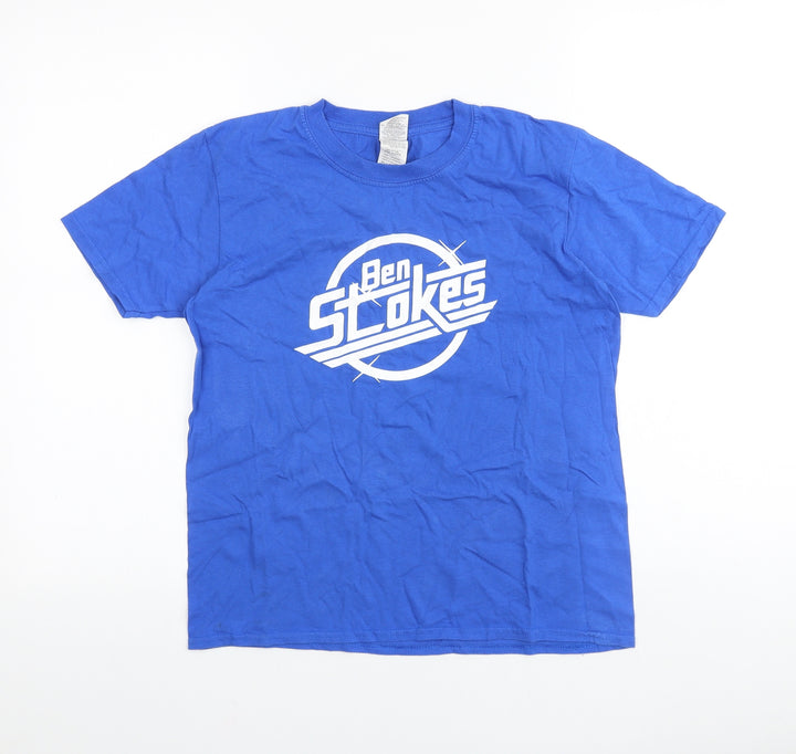 Gildan Boys Blue 100% Cotton Basic T-Shirt Size 13-14 Years Round Neck Pullover - Ben Stokes
