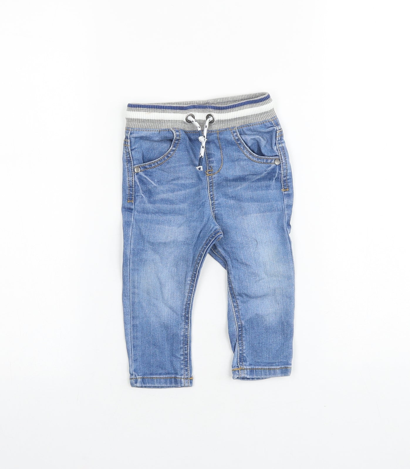 F&F Baby Blue Striped 100% Cotton Jogger Jeans Size 6-9 Months Tie