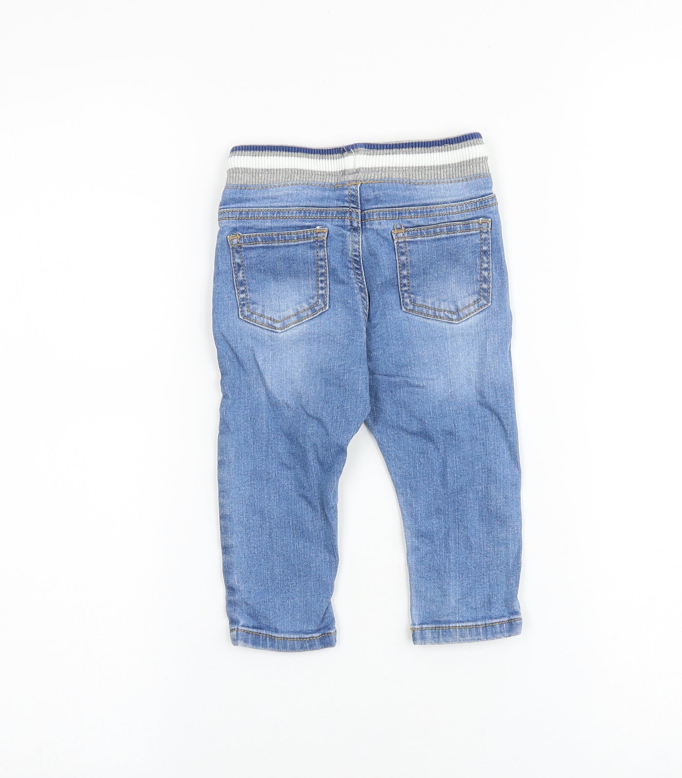 F&F Baby Blue Striped 100% Cotton Jogger Jeans Size 6-9 Months Tie