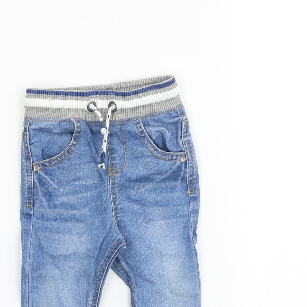 F&F Baby Blue Striped 100% Cotton Jogger Jeans Size 6-9 Months Tie