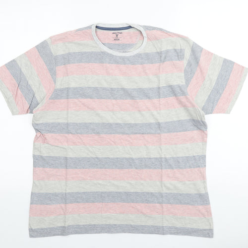 JAMES PRINGLE Mens Multicoloured Striped Cotton T-Shirt Size M Round Neck