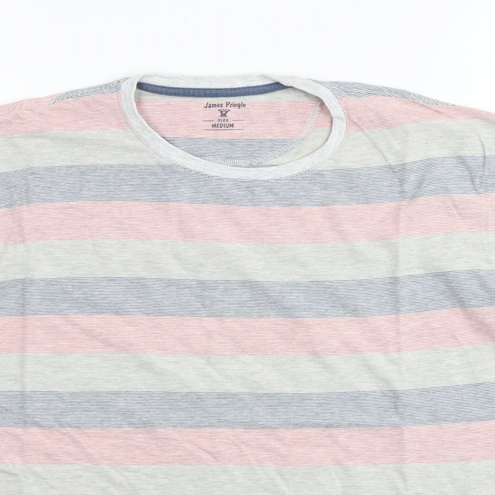 JAMES PRINGLE Mens Multicoloured Striped Cotton T-Shirt Size M Round Neck