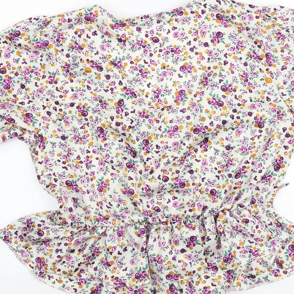 TU Womens Multicoloured Floral Polyester Basic Blouse Size 12 V-Neck - Tie Waist Detail