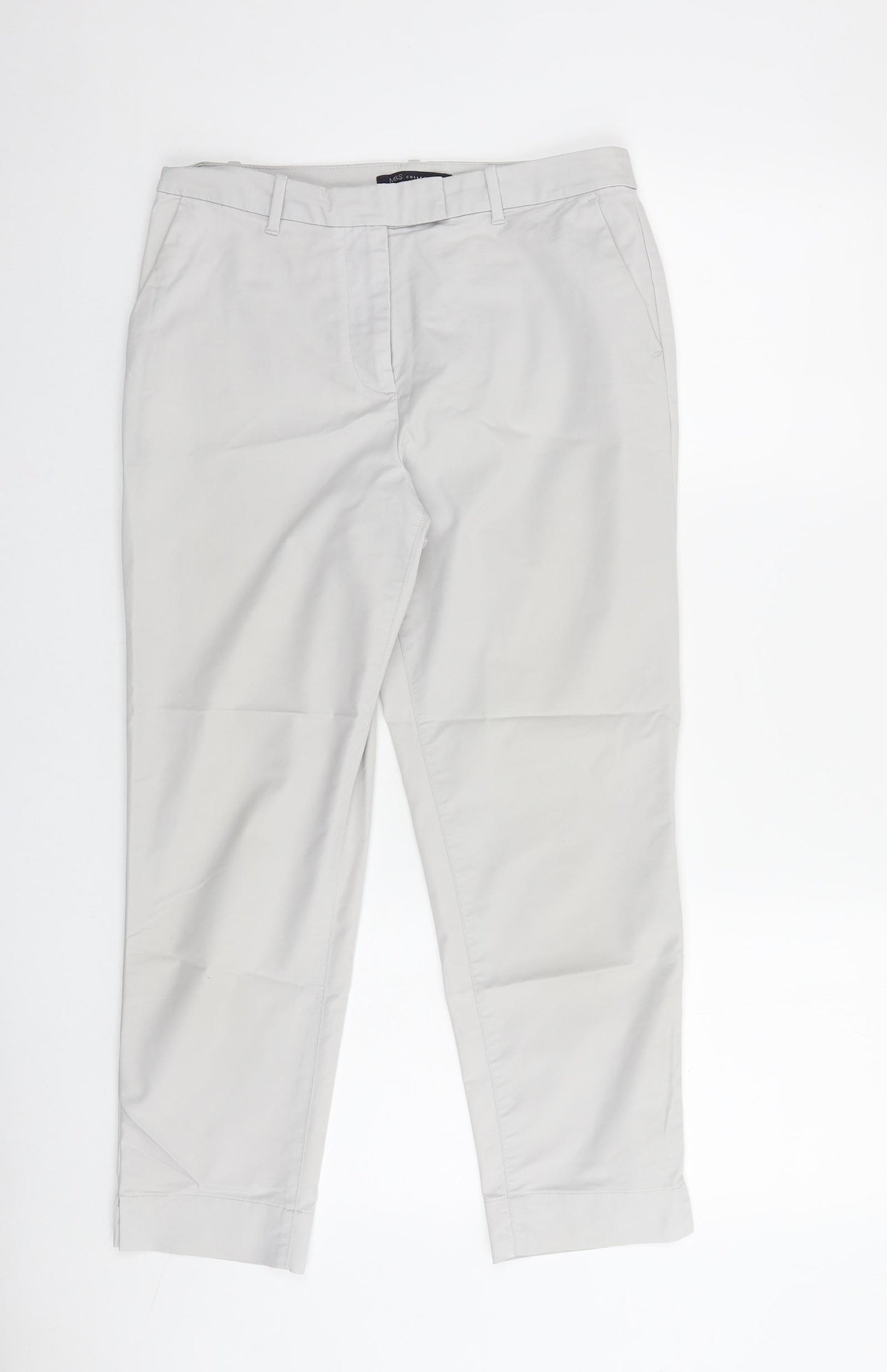Marks and Spencer Womens Grey Cotton Chino Trousers Size 10 L26 in Regular Zip