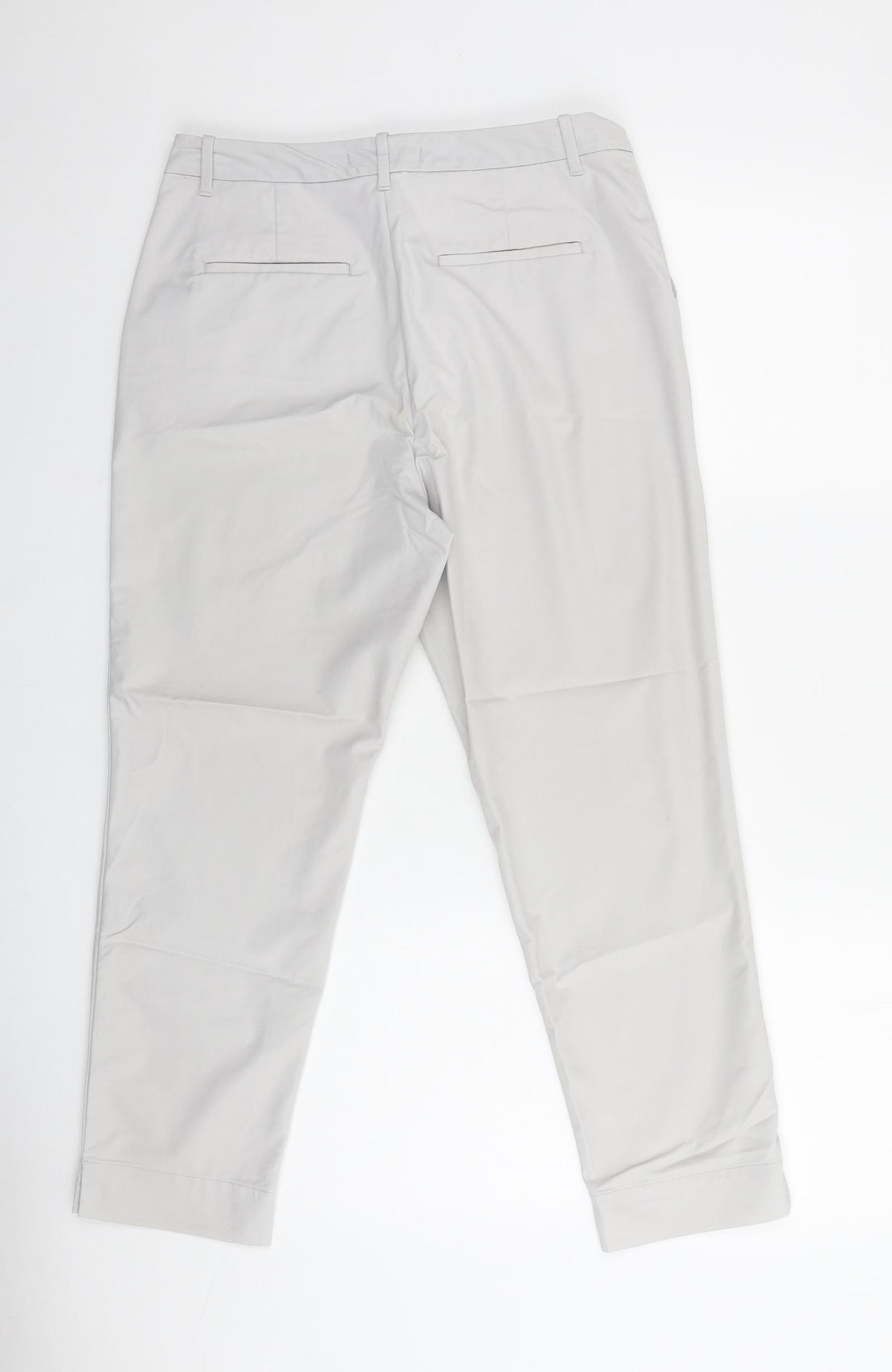 Marks and Spencer Womens Grey Cotton Chino Trousers Size 10 L26 in Regular Zip
