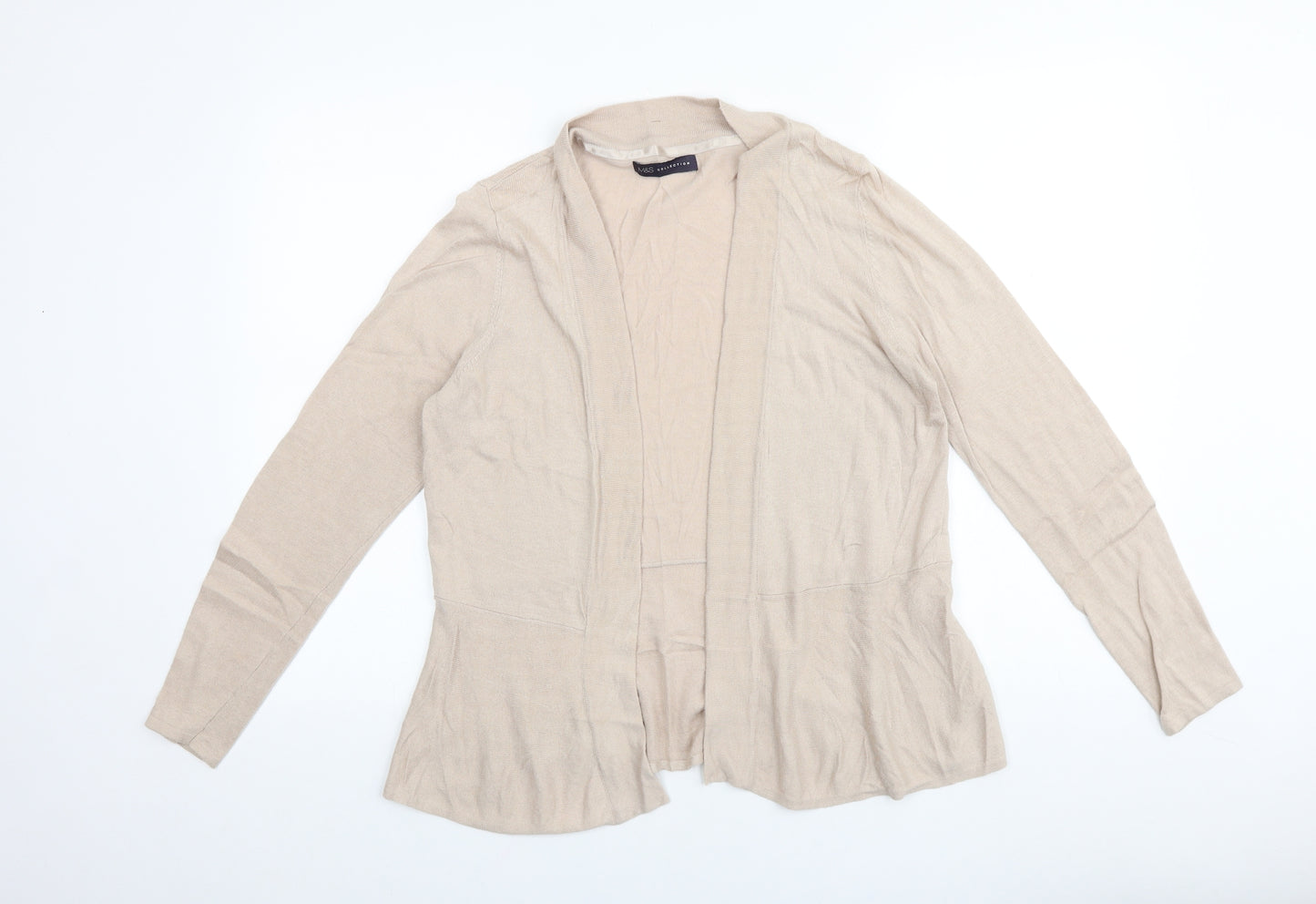 Marks and Spencer Womens Beige V-Neck Cotton Cardigan Jumper Size 14