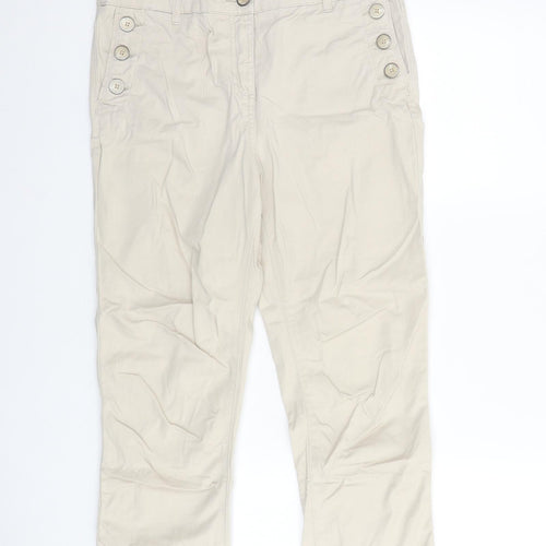 Maine Womens Beige Cotton Cropped Trousers Size 12 L24 in Regular Zip