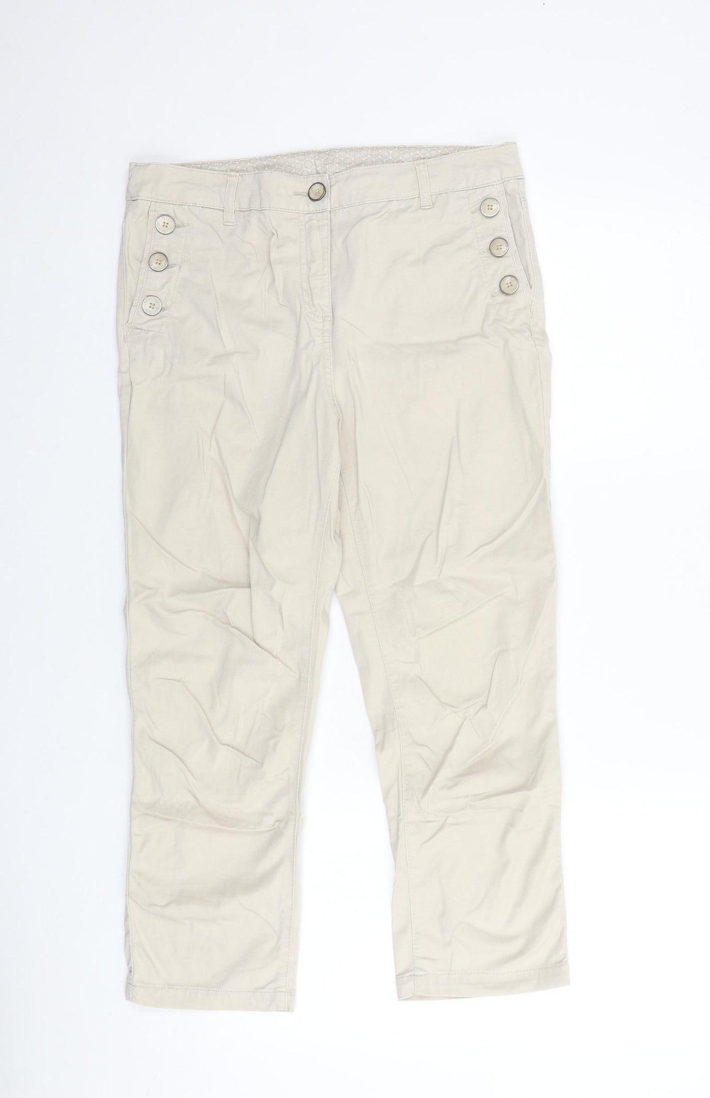 Maine Womens Beige Cotton Cropped Trousers Size 12 L24 in Regular Zip