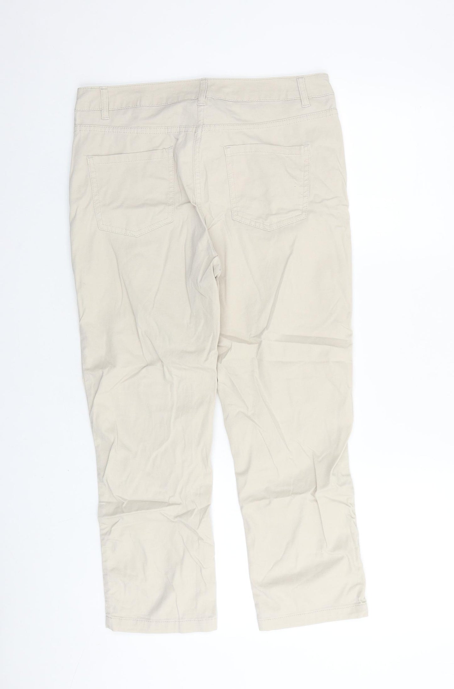 Maine Womens Beige Cotton Cropped Trousers Size 12 L24 in Regular Zip