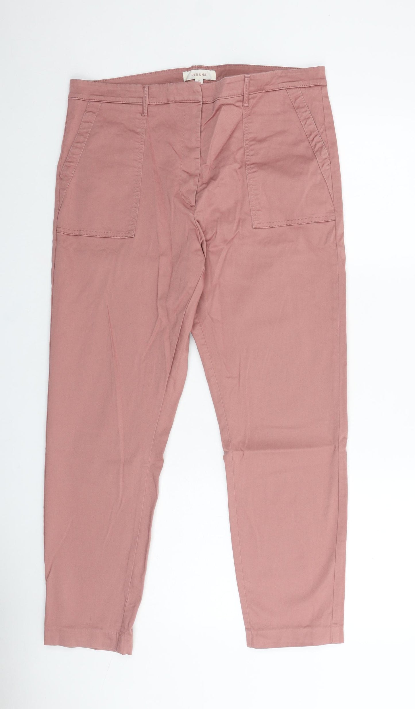 Marks and Spencer Womens Pink Cotton Chino Trousers Size 16 L27 in Regular Zip