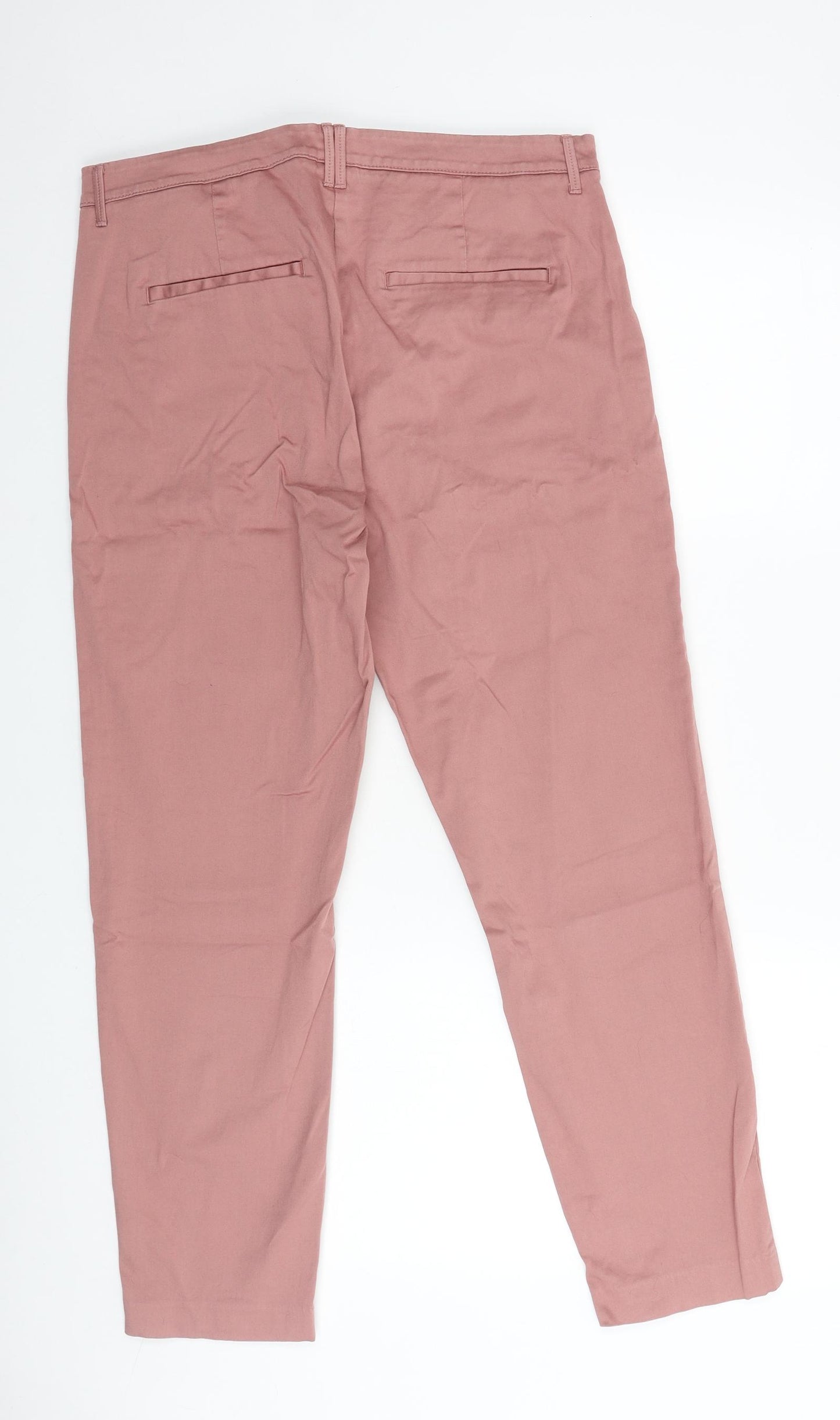 Marks and Spencer Womens Pink Cotton Chino Trousers Size 16 L27 in Regular Zip
