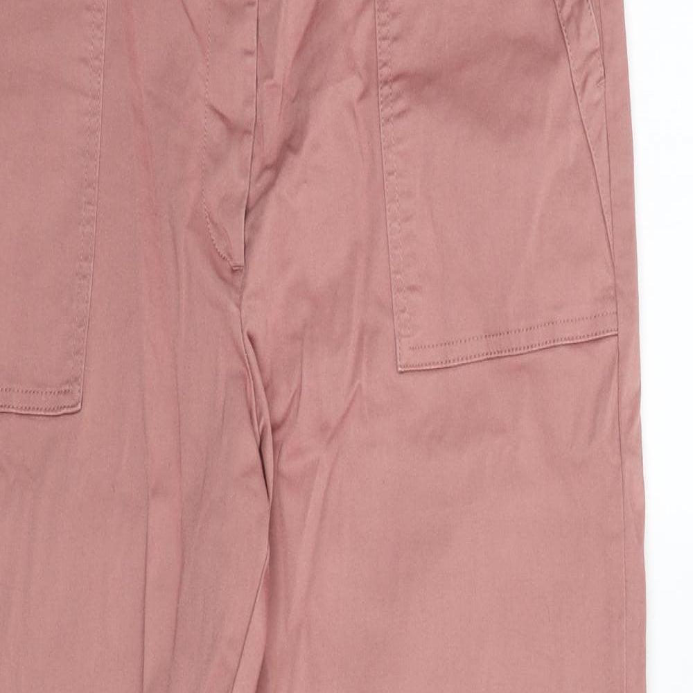 Marks and Spencer Womens Pink Cotton Chino Trousers Size 16 L27 in Regular Zip