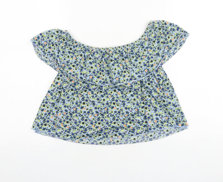Topshop Womens Blue Floral Viscose Basic Blouse Size 6 Off the Shoulder - Bardot