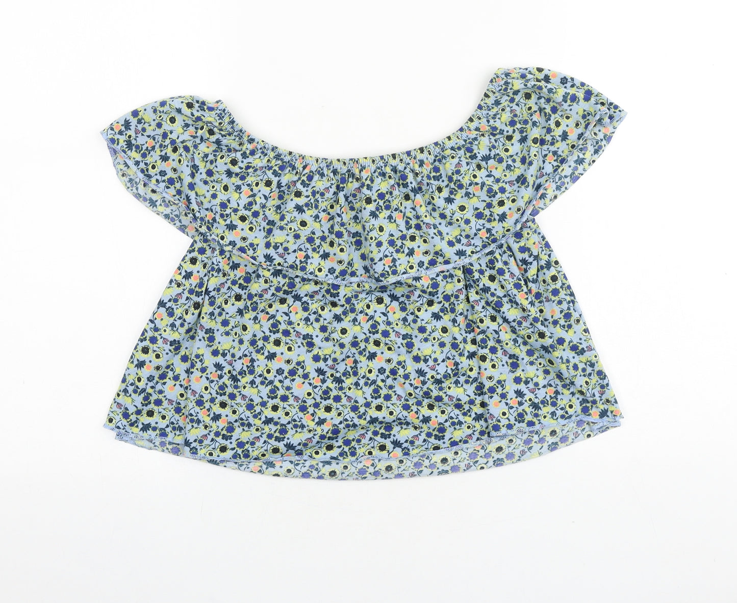 Topshop Womens Blue Floral Viscose Basic Blouse Size 6 Off the Shoulder - Bardot