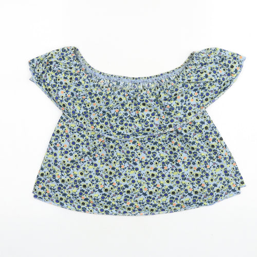 Topshop Womens Blue Floral Viscose Basic Blouse Size 6 Off the Shoulder - Bardot