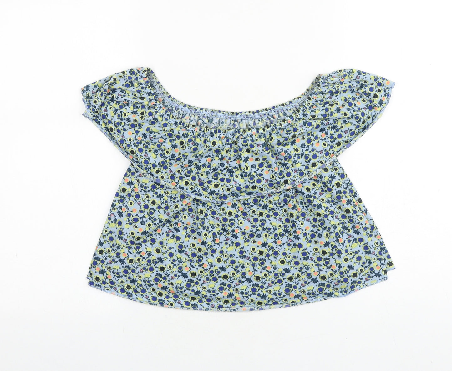 Topshop Womens Blue Floral Viscose Basic Blouse Size 6 Off the Shoulder - Bardot