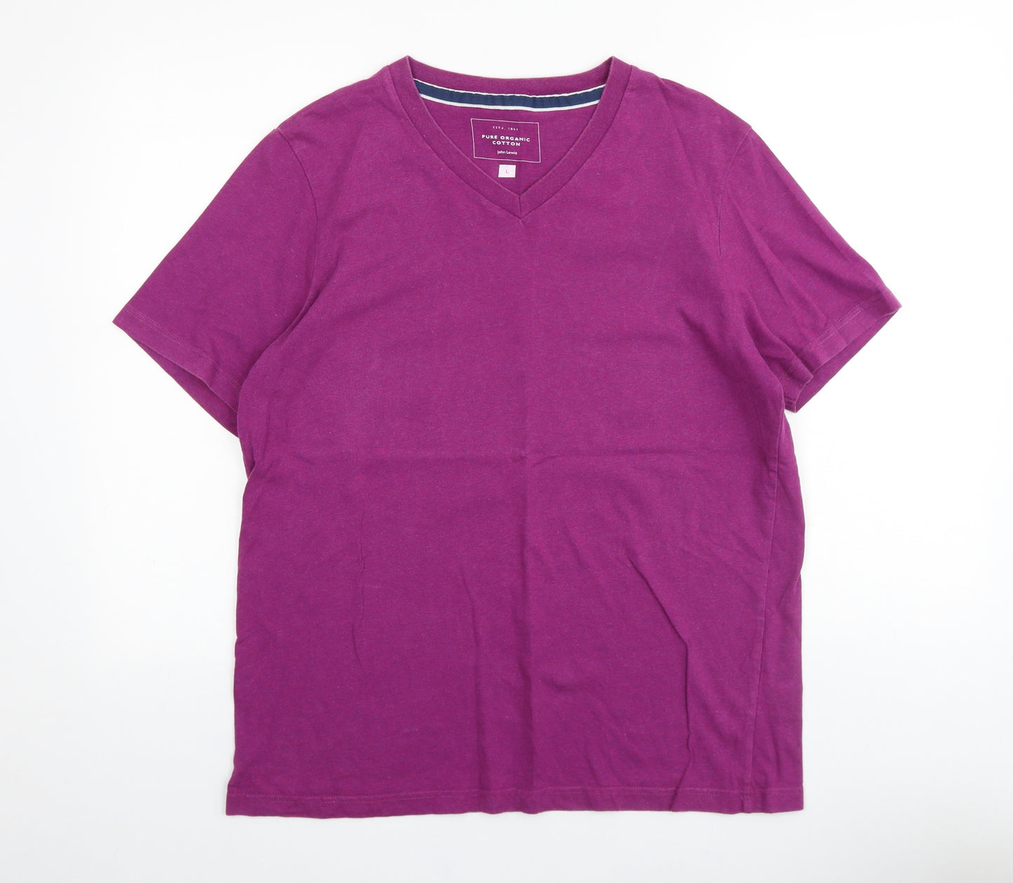 John Lewis Mens Pink Cotton T-Shirt Size L V-Neck