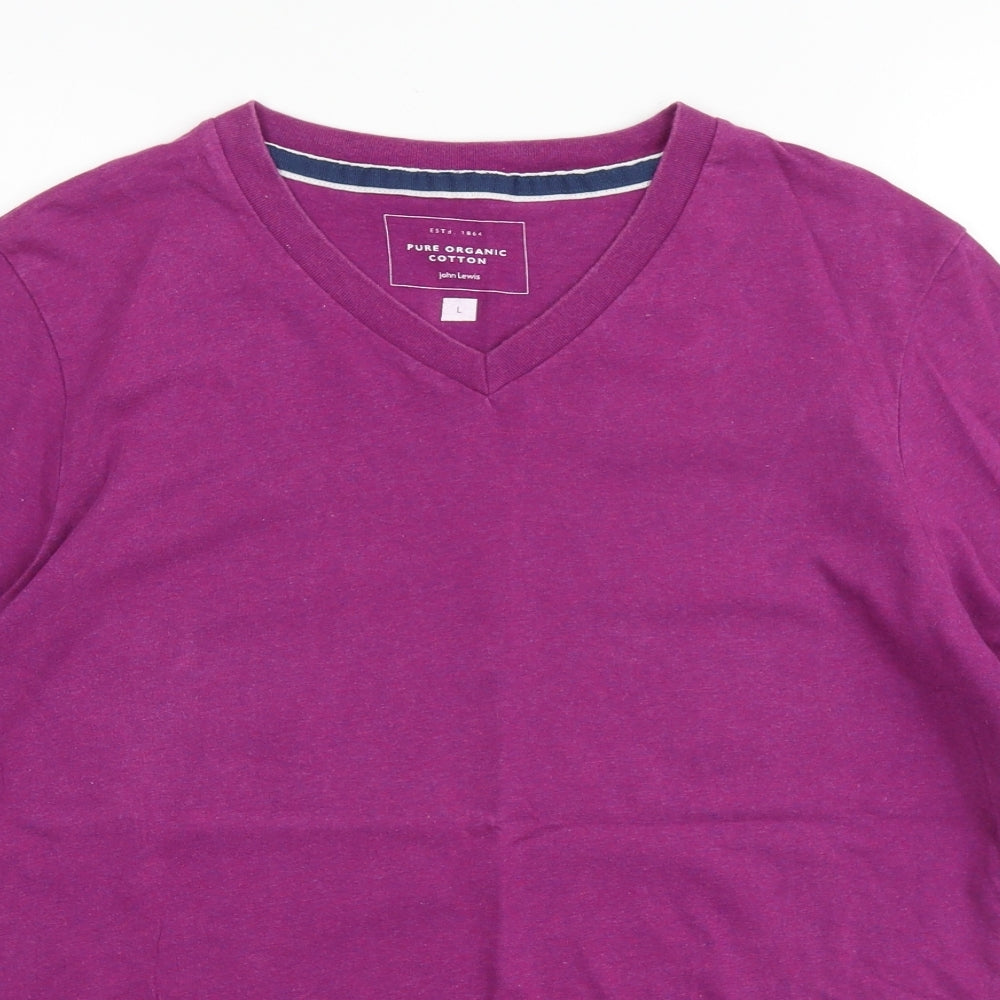 John Lewis Mens Pink Cotton T-Shirt Size L V-Neck
