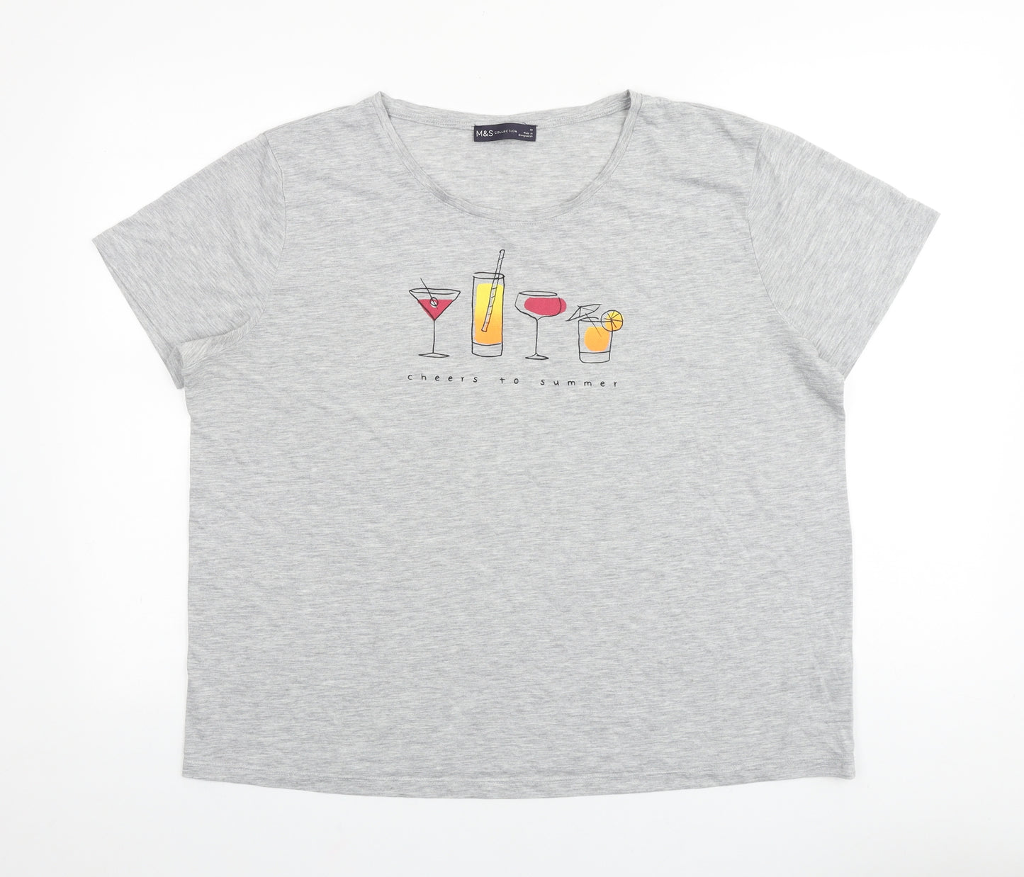 Marks and Spencer Womens Grey 100% Cotton Basic T-Shirt Size 18 Scoop Neck - Cheers to Summer
