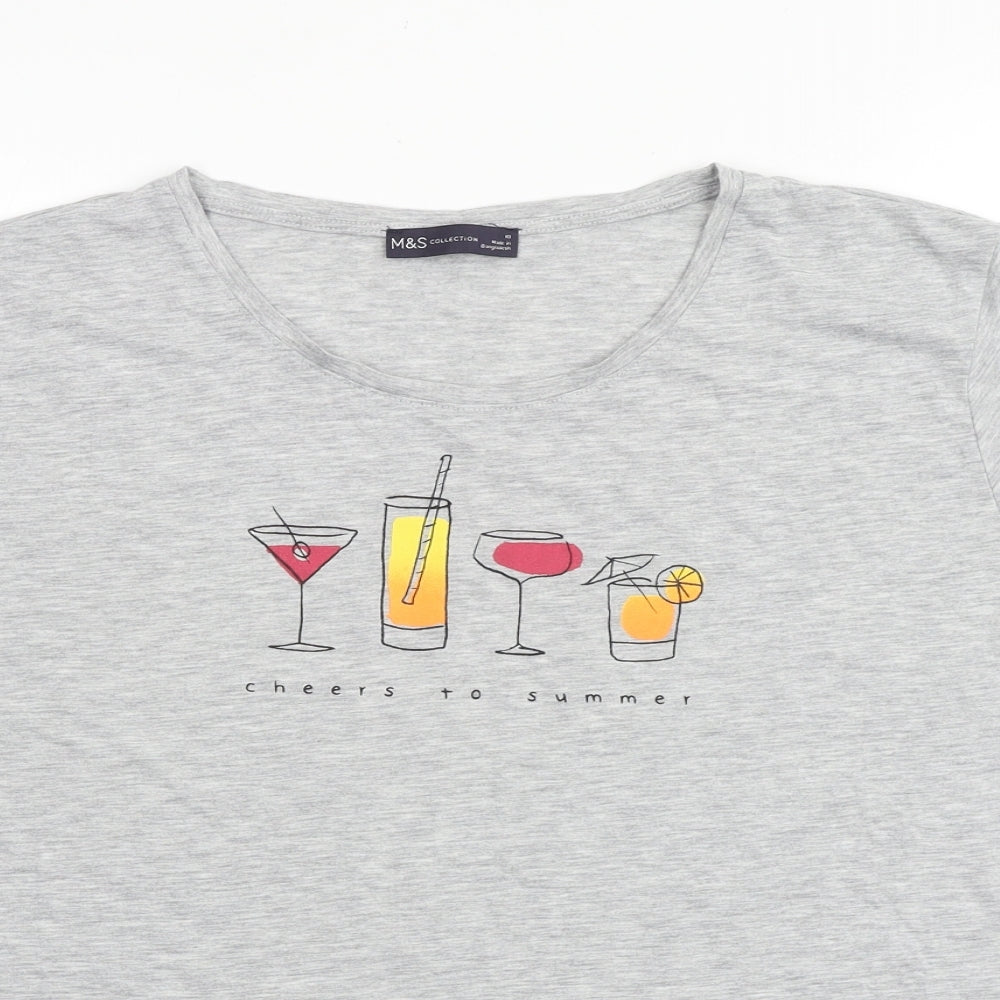 Marks and Spencer Womens Grey 100% Cotton Basic T-Shirt Size 18 Scoop Neck - Cheers to Summer
