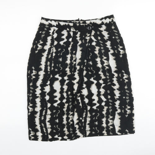 Monsoon Womens Black Geometric Cotton Wrap Skirt Size 8 Zip