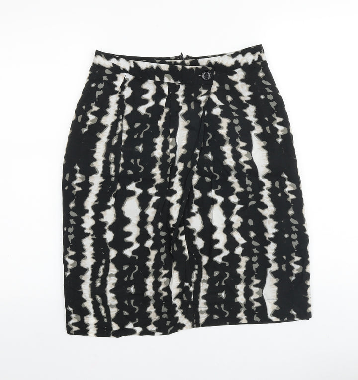 Monsoon Womens Black Geometric Cotton Wrap Skirt Size 8 Zip
