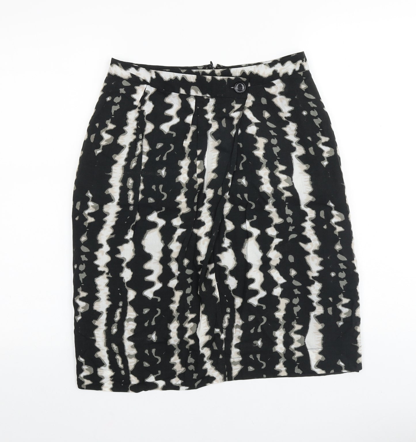 Monsoon Womens Black Geometric Cotton Wrap Skirt Size 8 Zip