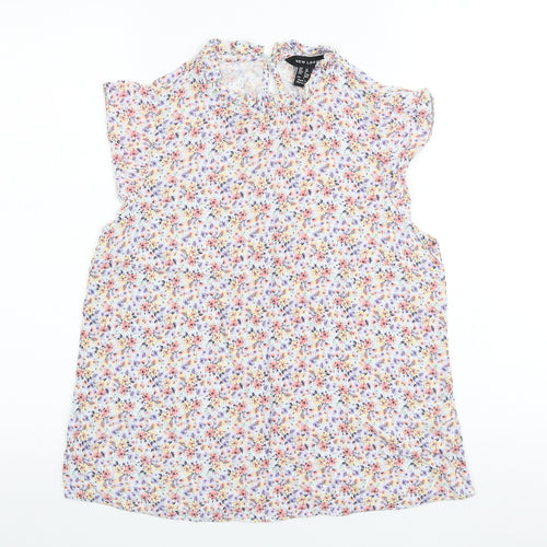 New Look Womens Multicoloured Floral Viscose Basic Blouse Size 10 Round Neck