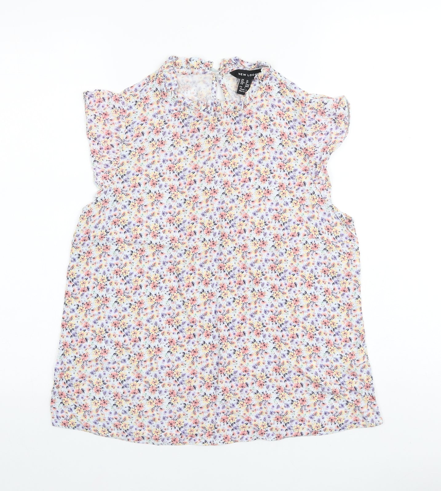 New Look Womens Multicoloured Floral Viscose Basic Blouse Size 10 Round Neck