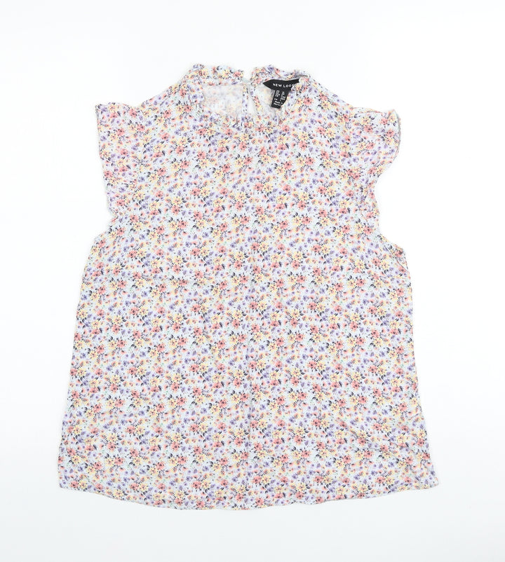 New Look Womens Multicoloured Floral Viscose Basic Blouse Size 10 Round Neck