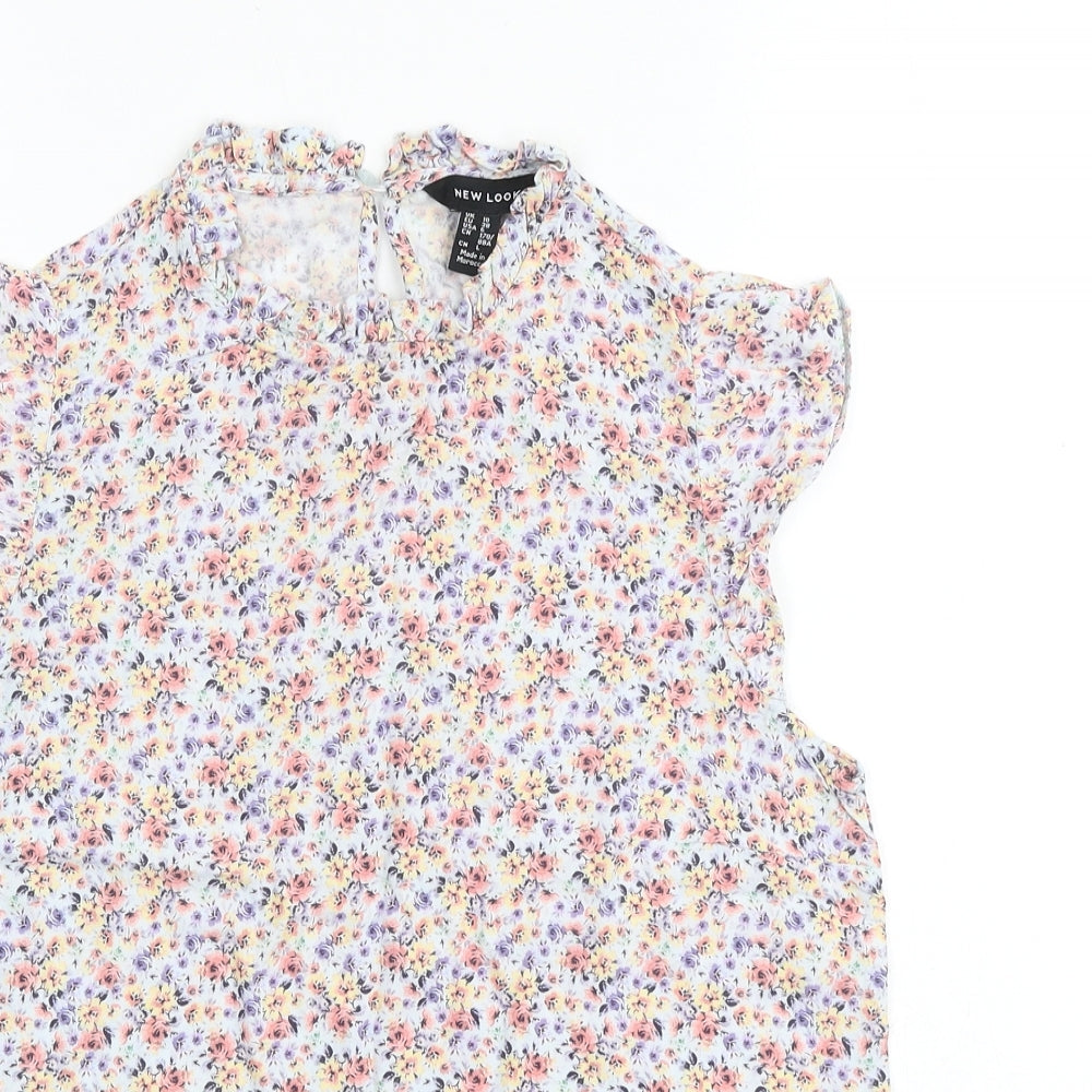 New Look Womens Multicoloured Floral Viscose Basic Blouse Size 10 Round Neck