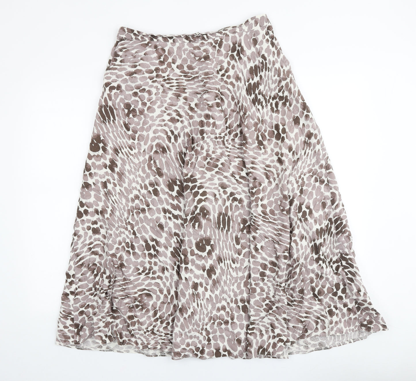 Marks and Spencer Womens Brown Geometric Flax Swing Skirt Size 12 Zip