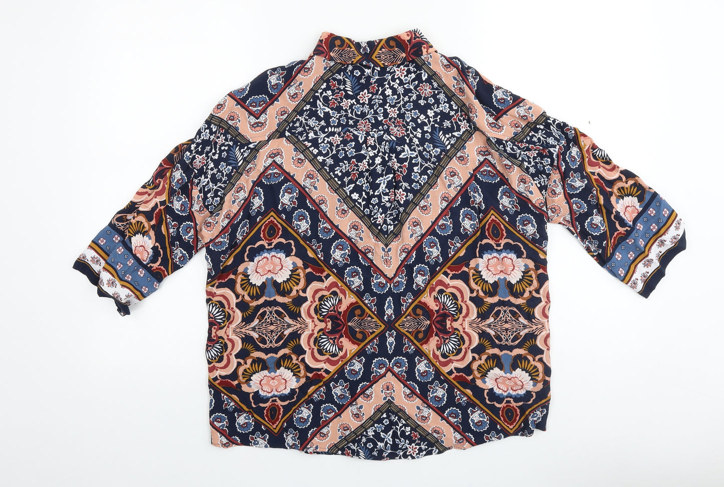 Marks and Spencer Womens Blue Geometric Polyester Basic Button-Up Size 12 Collared