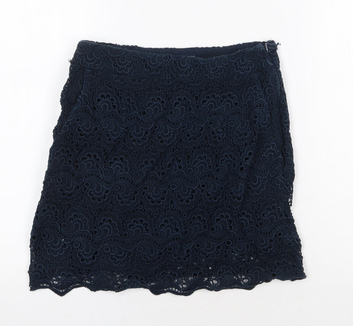 Jack Wills Womens Blue Geometric Cotton Mini Skirt Size 8 Zip