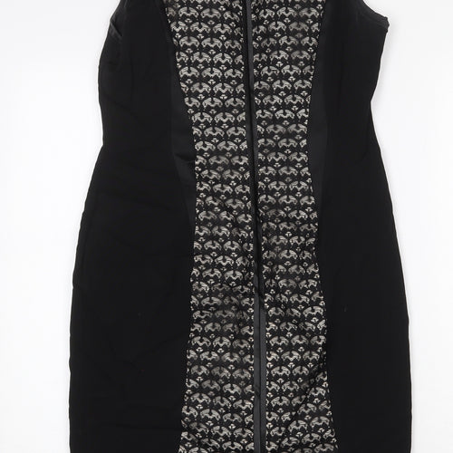 Coast Womens Black Polyester Sheath Size 14 Boat Neck Zip