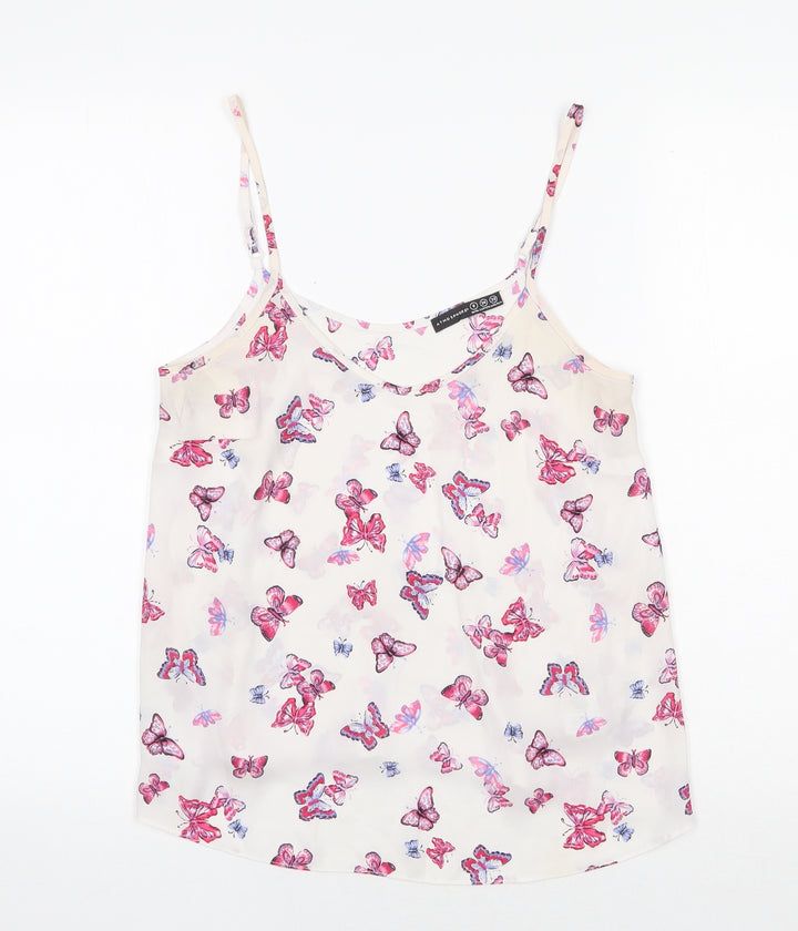 Atmosphere Womens White Geometric Polyester Camisole Tank Size 6 Scoop Neck - Butterfly