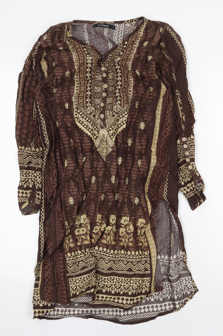 Khaadi Womens Brown Polyester Shift Size 10 V-Neck Button