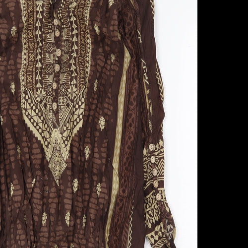 Khaadi Womens Brown Polyester Shift Size 10 V-Neck Button