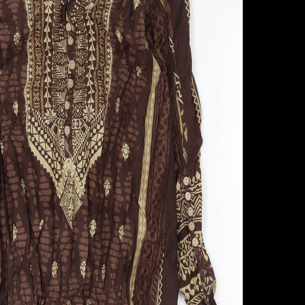 Khaadi Womens Brown Polyester Shift Size 10 V-Neck Button